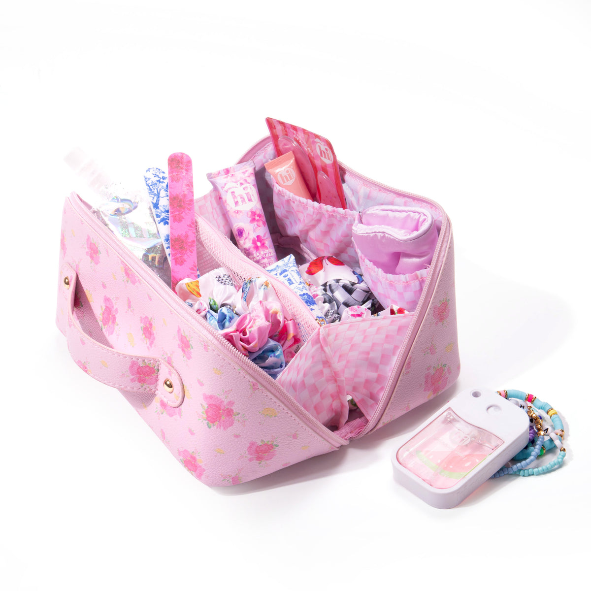 Pink Floral Travel Makeup Bag
