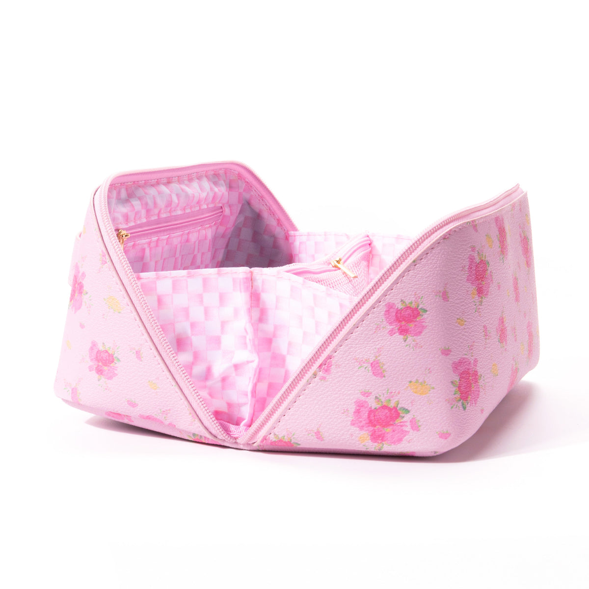 Pink Floral Travel Makeup Bag
