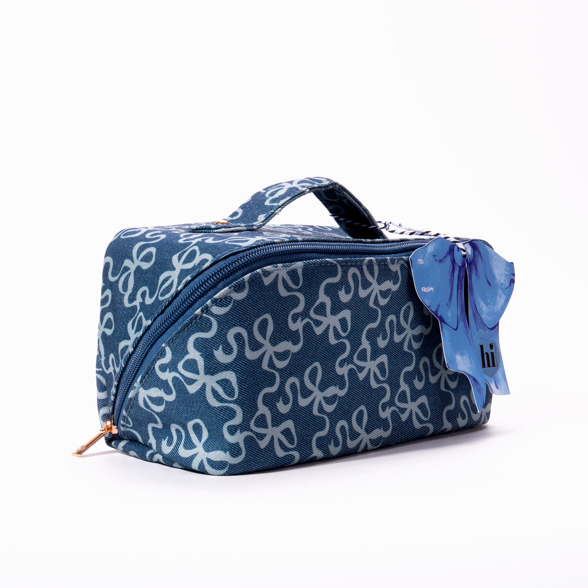 Blue Bow Print Denim Makeup Bag