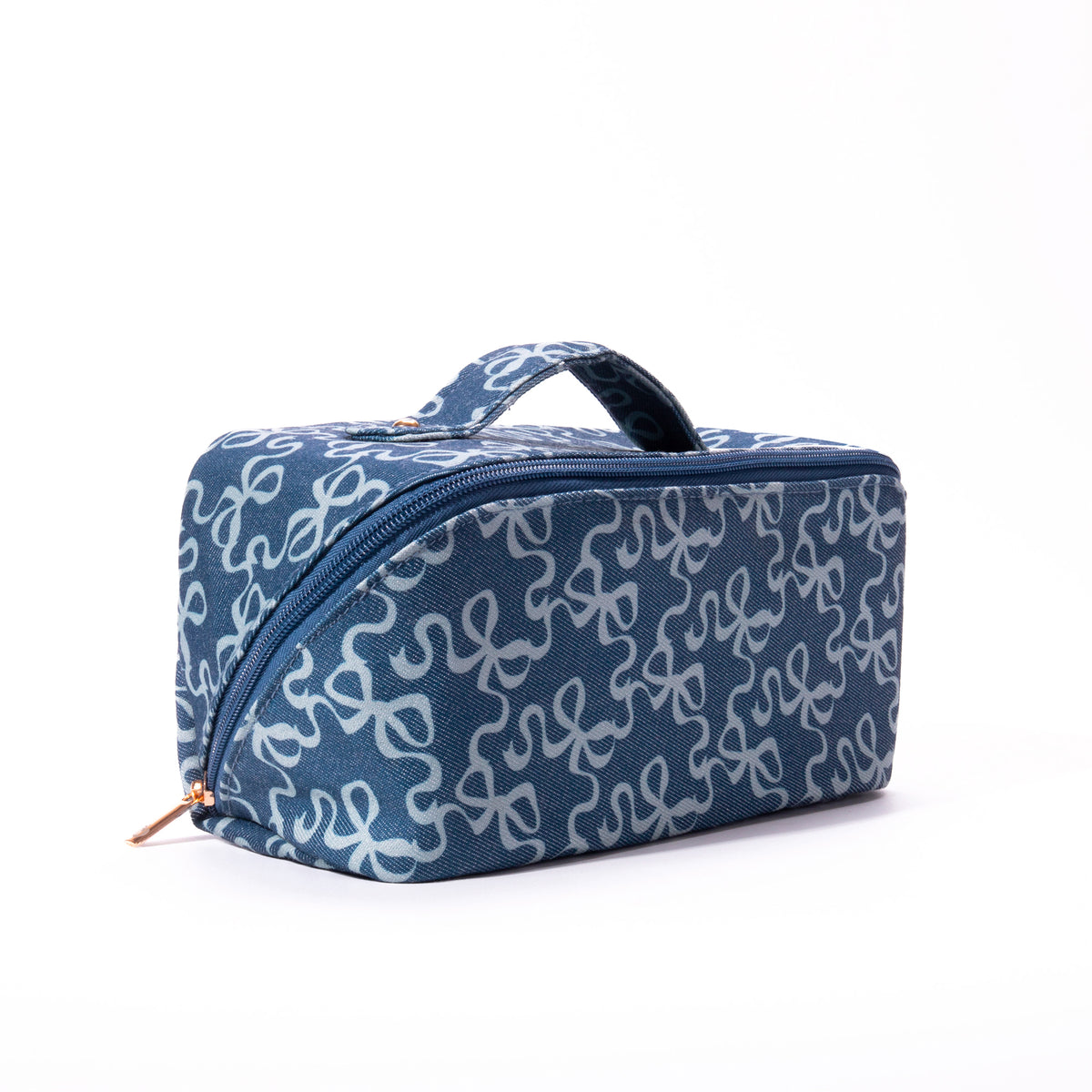 Blue Bow Print Denim Makeup Bag