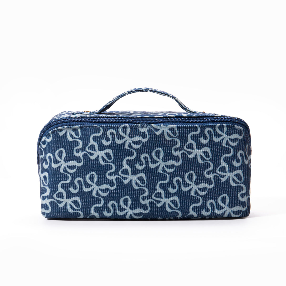 Blue Bow Print Denim Makeup Bag