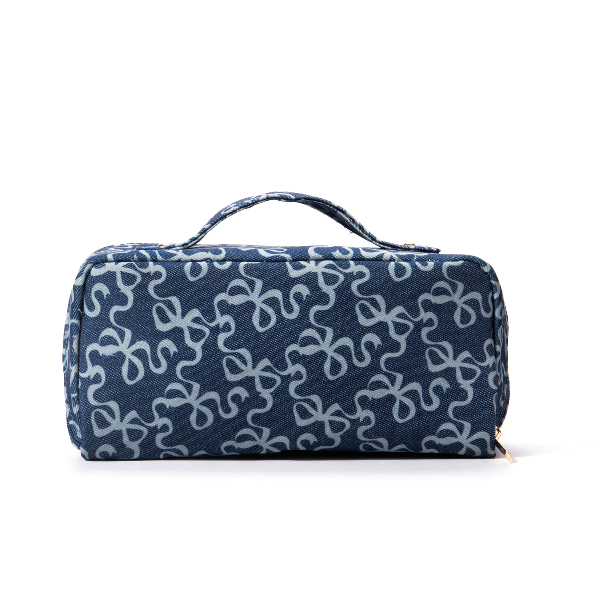 Blue Bow Print Denim Makeup Bag