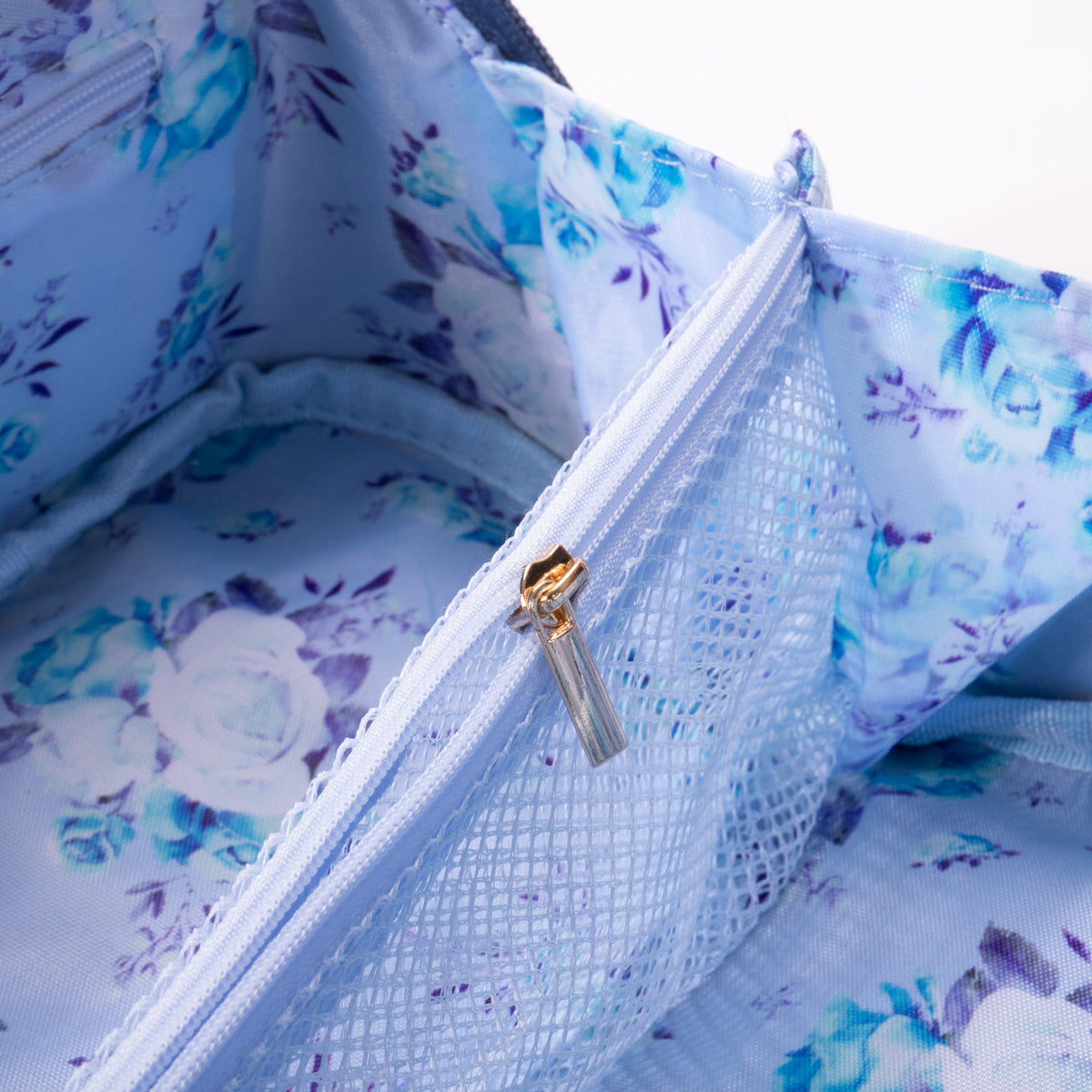 Blue Bow Print Denim Makeup Bag