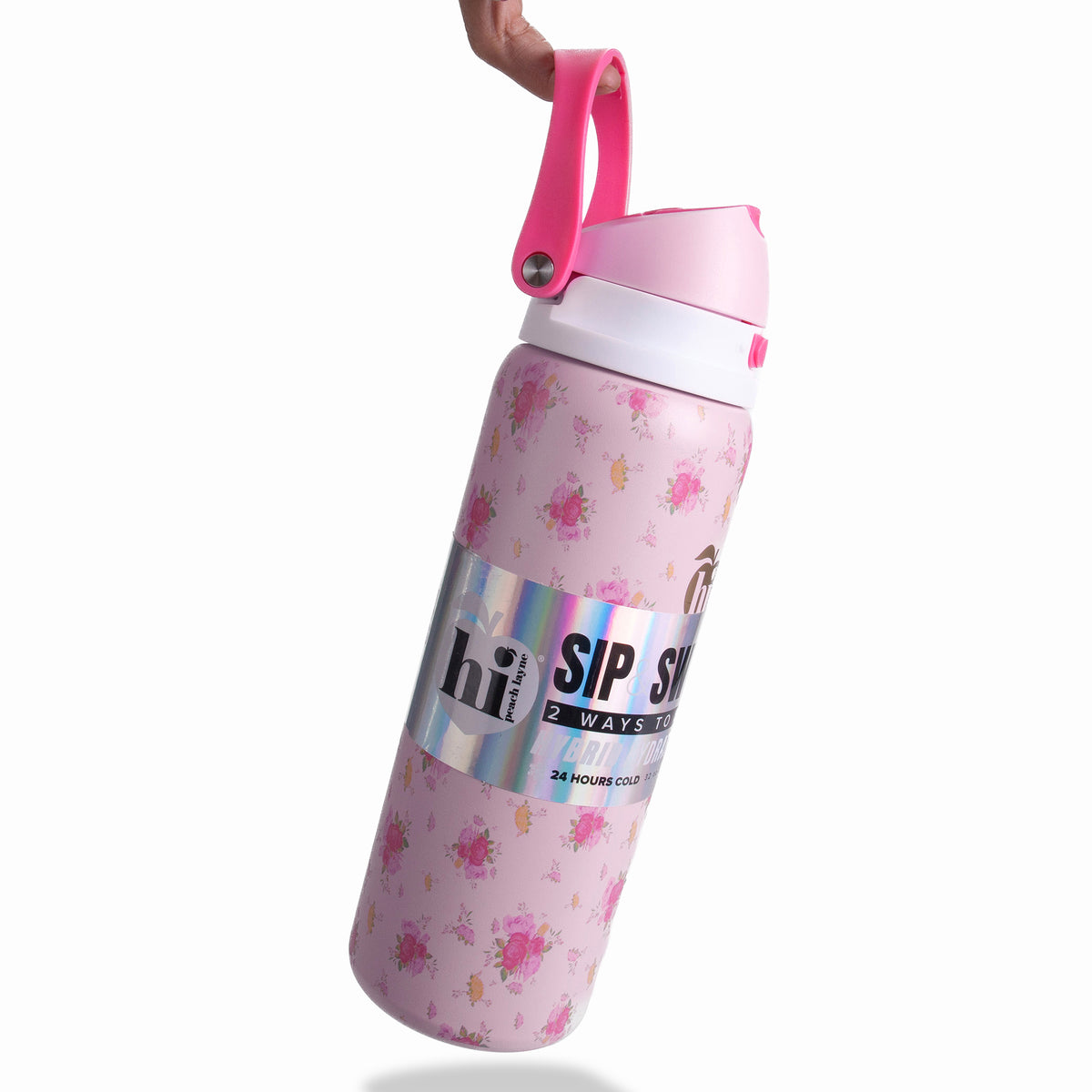 Pink Floral Insulated Water Bottle With Scrunchie, 32oz
