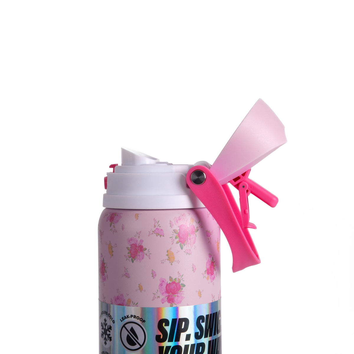 Pink Floral Insulated Water Bottle With Scrunchie, 32oz