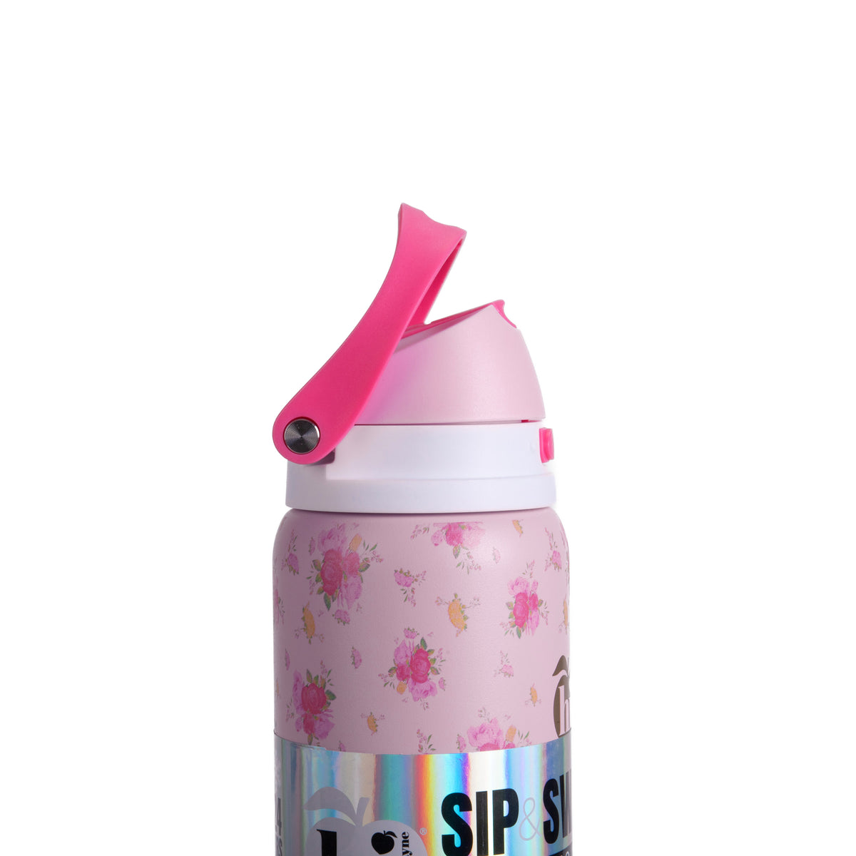 Pink Floral Insulated Water Bottle With Scrunchie, 32oz