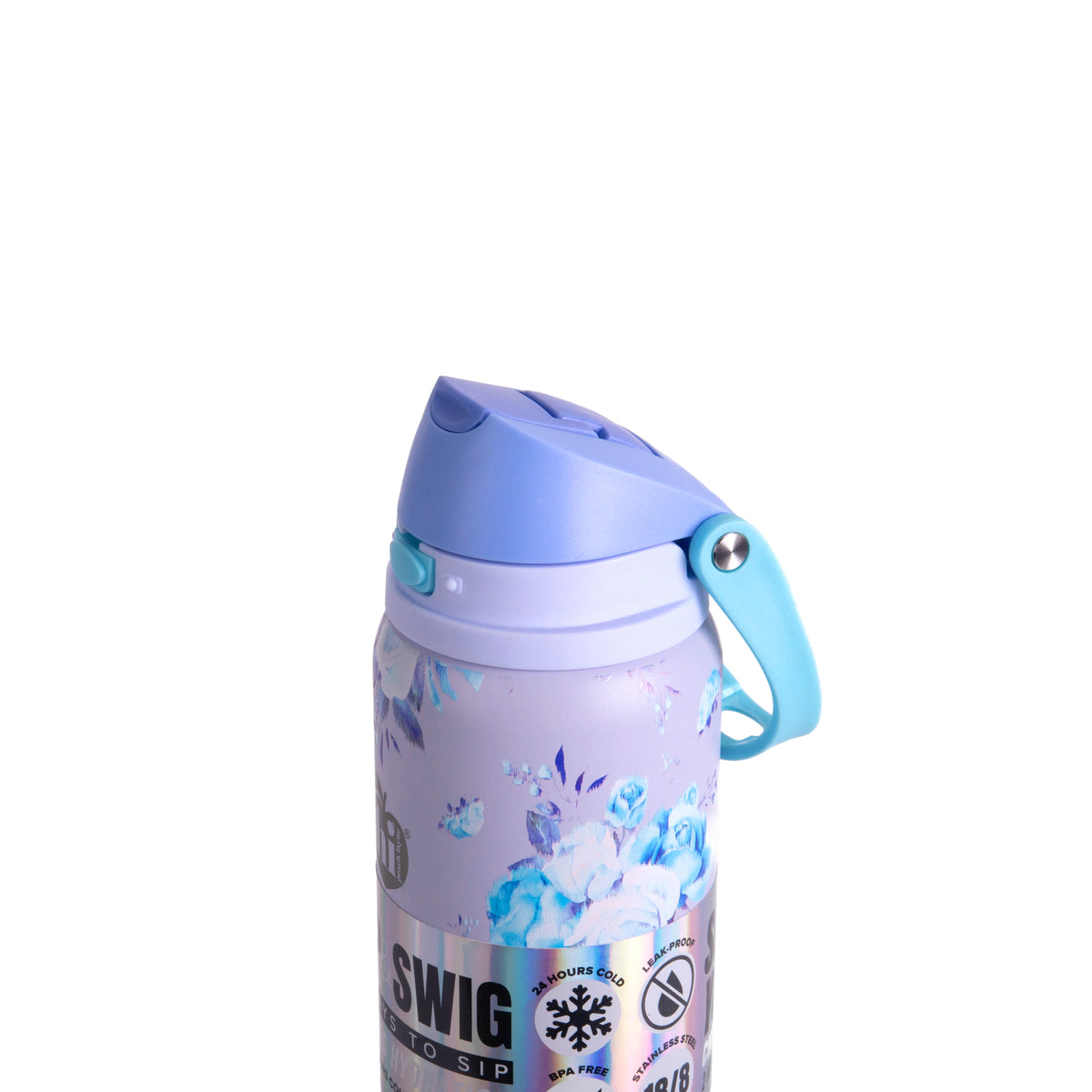 Blue Floral Insulated Water Bottle With Scrunchie, 32oz