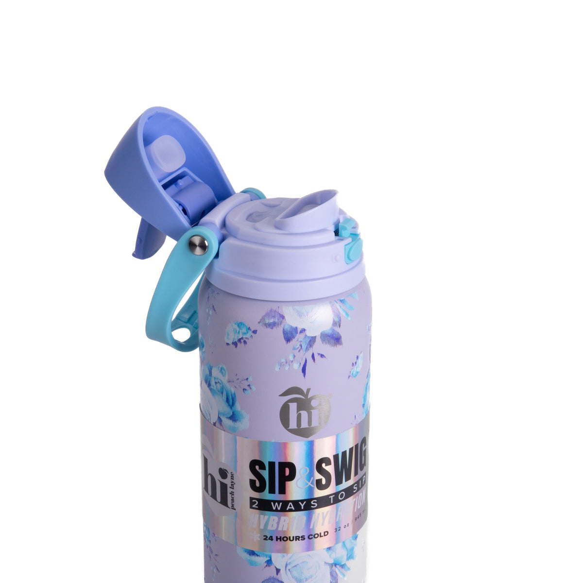 Blue Floral Insulated Water Bottle With Scrunchie, 32oz