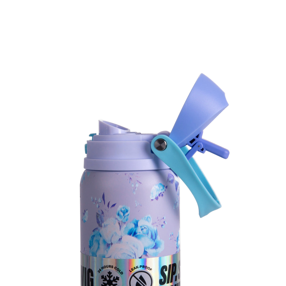 Blue Floral Insulated Water Bottle With Scrunchie, 32oz