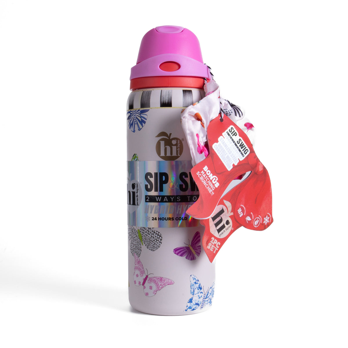Butterfly Print Insulated Water Bottle With Scrunchie, 32oz