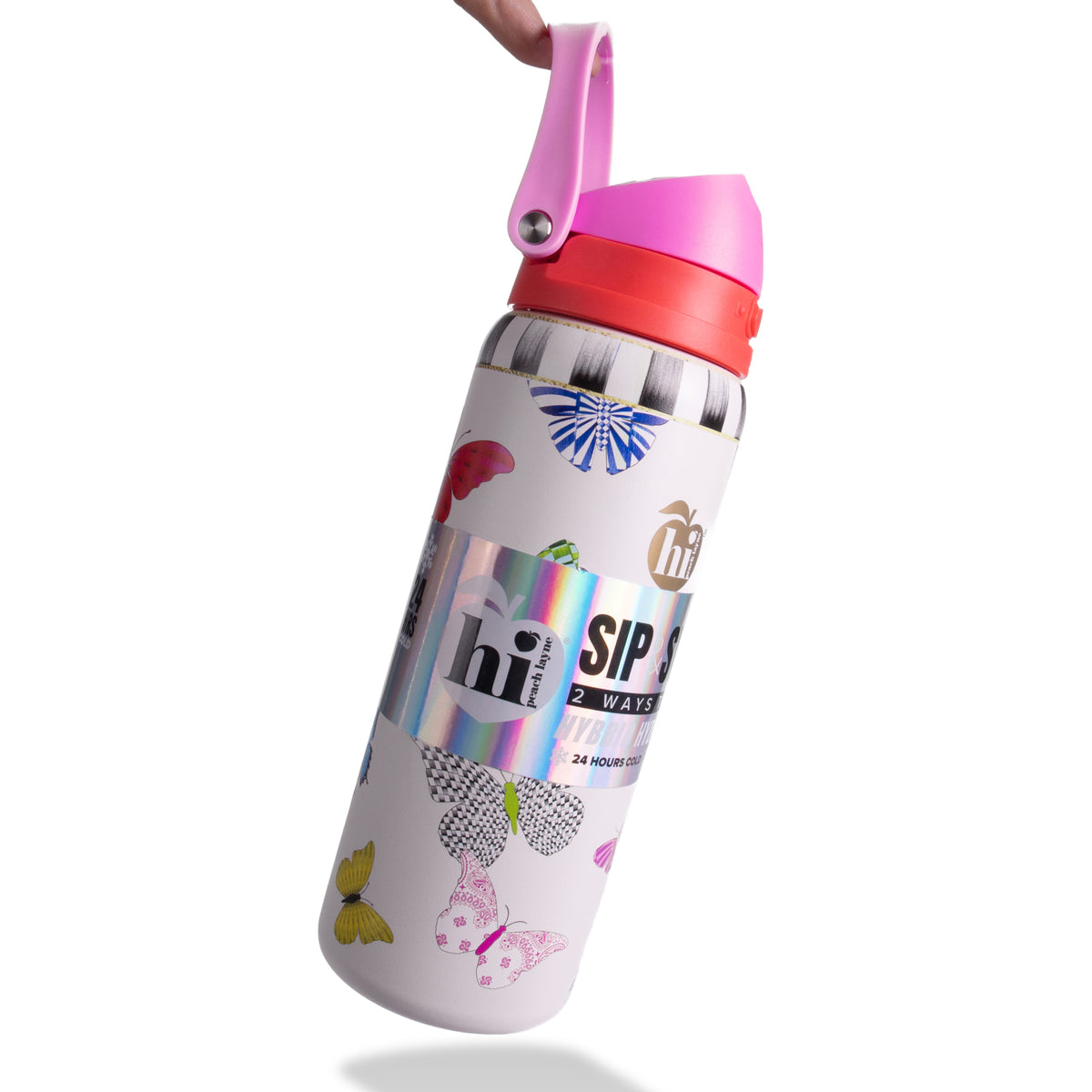 Butterfly Print Insulated Water Bottle With Scrunchie, 32oz