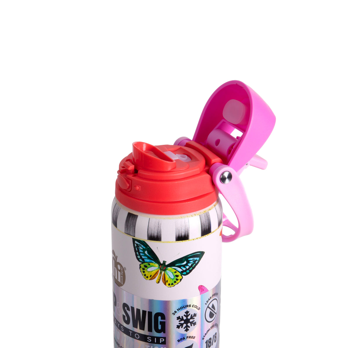 Butterfly Print Insulated Water Bottle With Scrunchie, 32oz