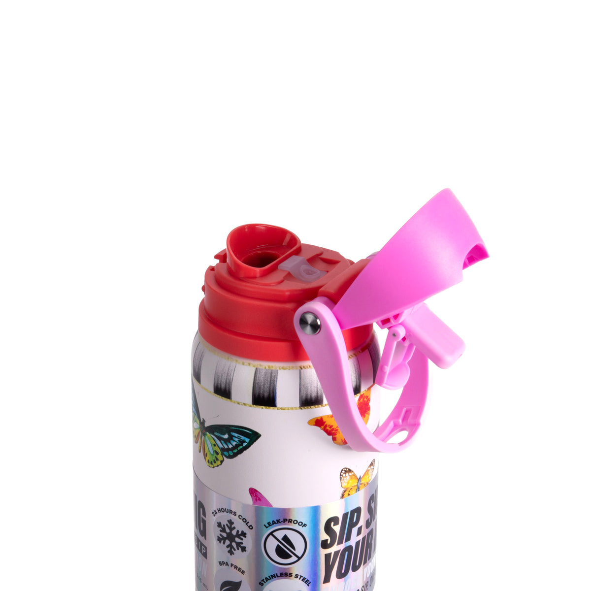 Butterfly Print Insulated Water Bottle With Scrunchie, 32oz