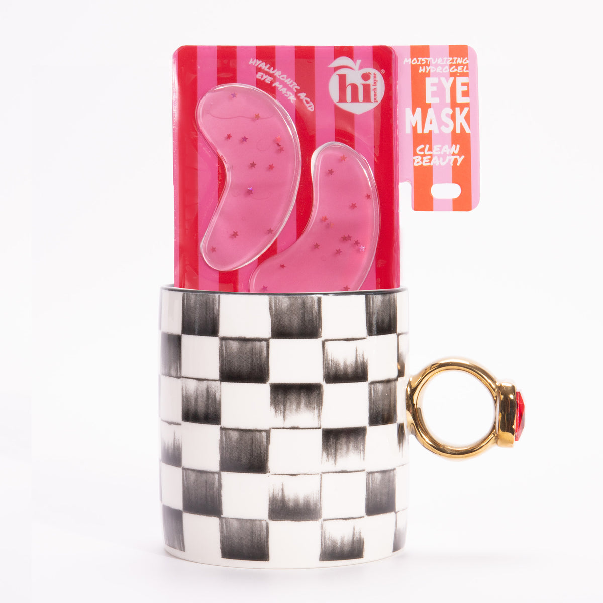 Black Checkered Ceramic Mug and Hydrogel Eye Mask Gift Set