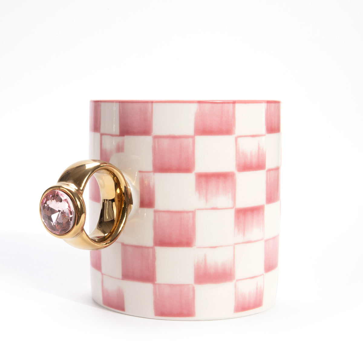 Pink Checkered Ceramic Mug and Hydrogel Eye Mask Gift Set