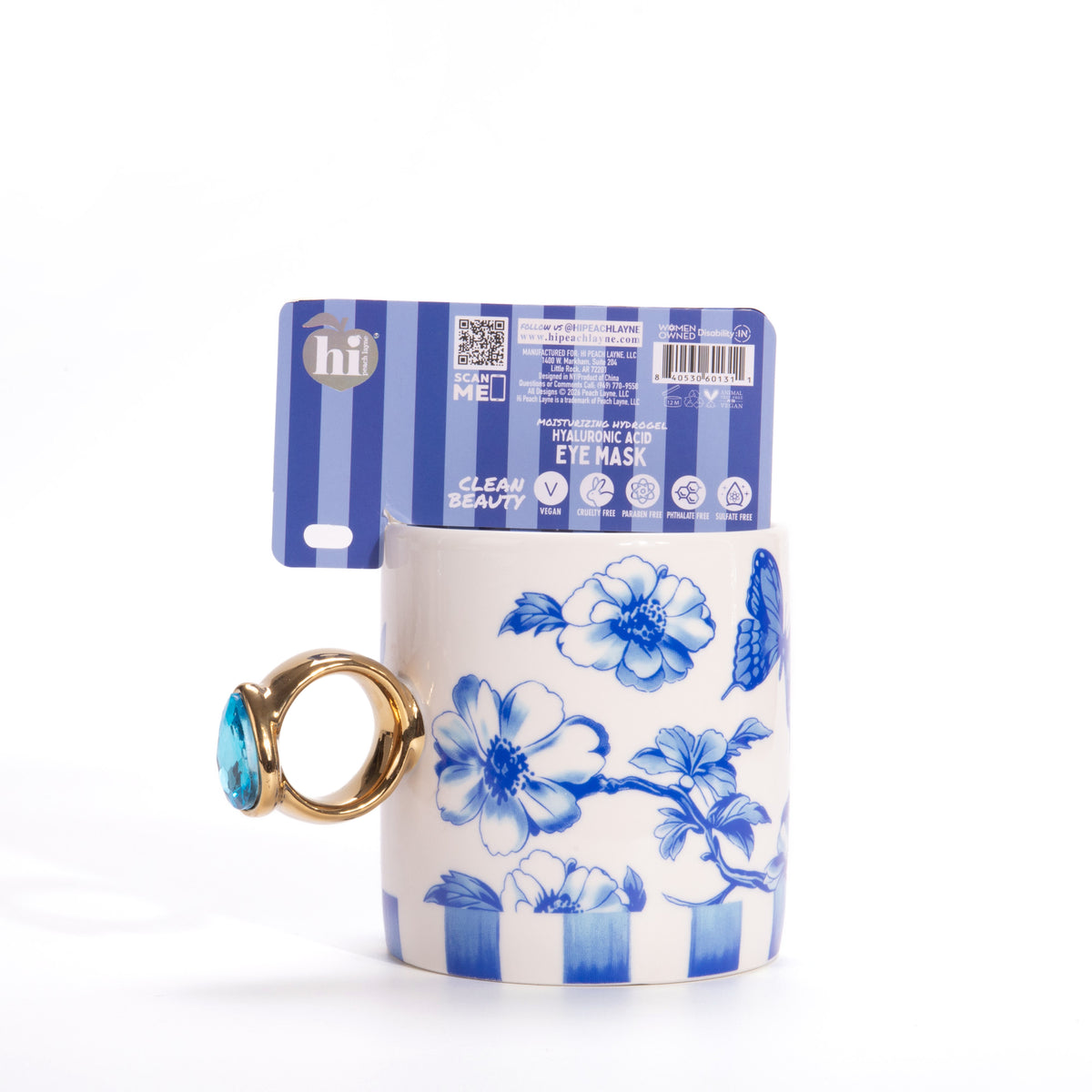 Navy Floral Ceramic Mug and Hydrogel Eye Mask Gift Set