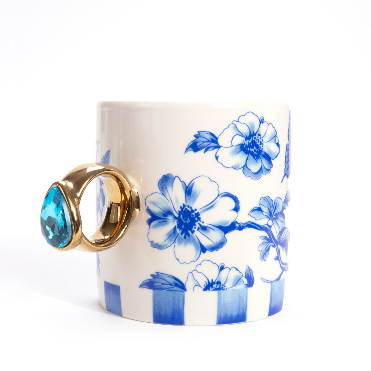 Navy Floral Ceramic Mug and Hydrogel Eye Mask Gift Set