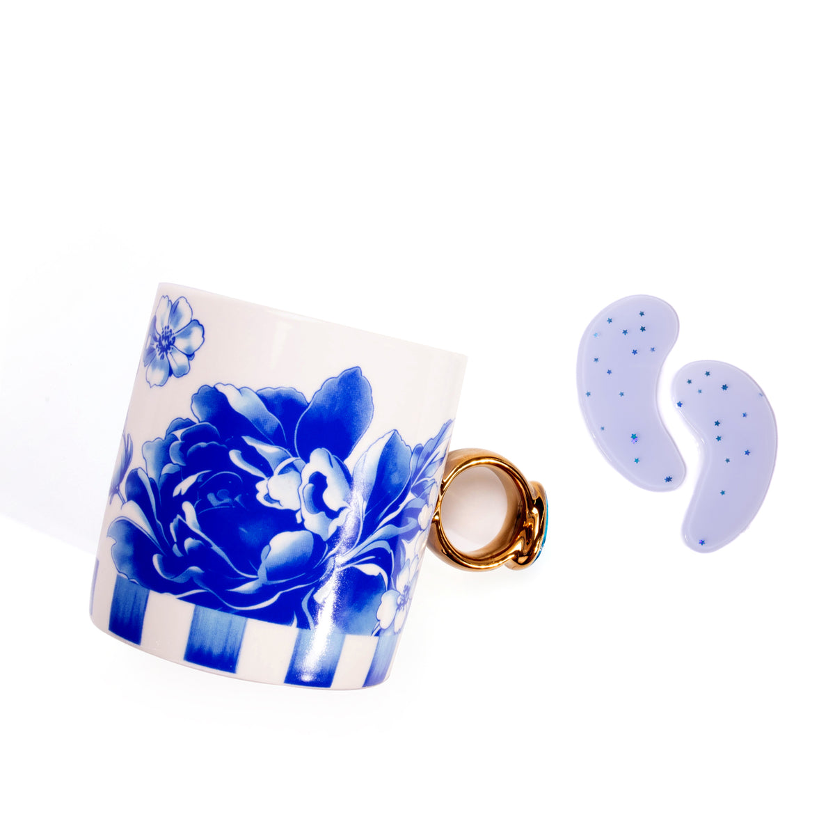 Navy Floral Ceramic Mug and Hydrogel Eye Mask Gift Set